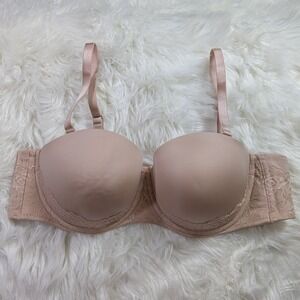 Torrid Curve Multi-Way Strapless Push Up Bra Lace Trim‎ Nude Beige Size 44C